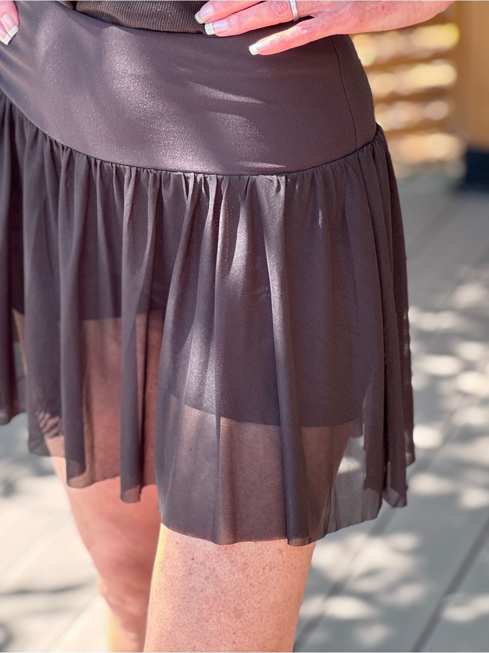 Kyodan Black Sheer Tiered Mini Skirt